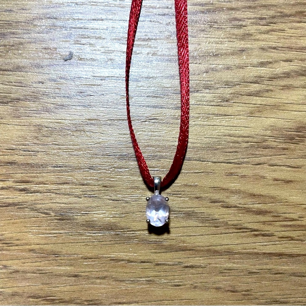 Rose Quartz Angara Sterling Silver Oval Pendant, New